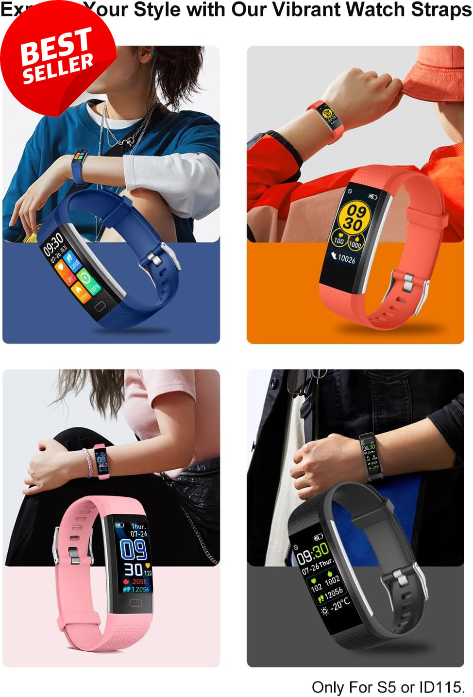 Watch Band for S5 Fitness Tracker, Replacement for Runmefit Smart Watch