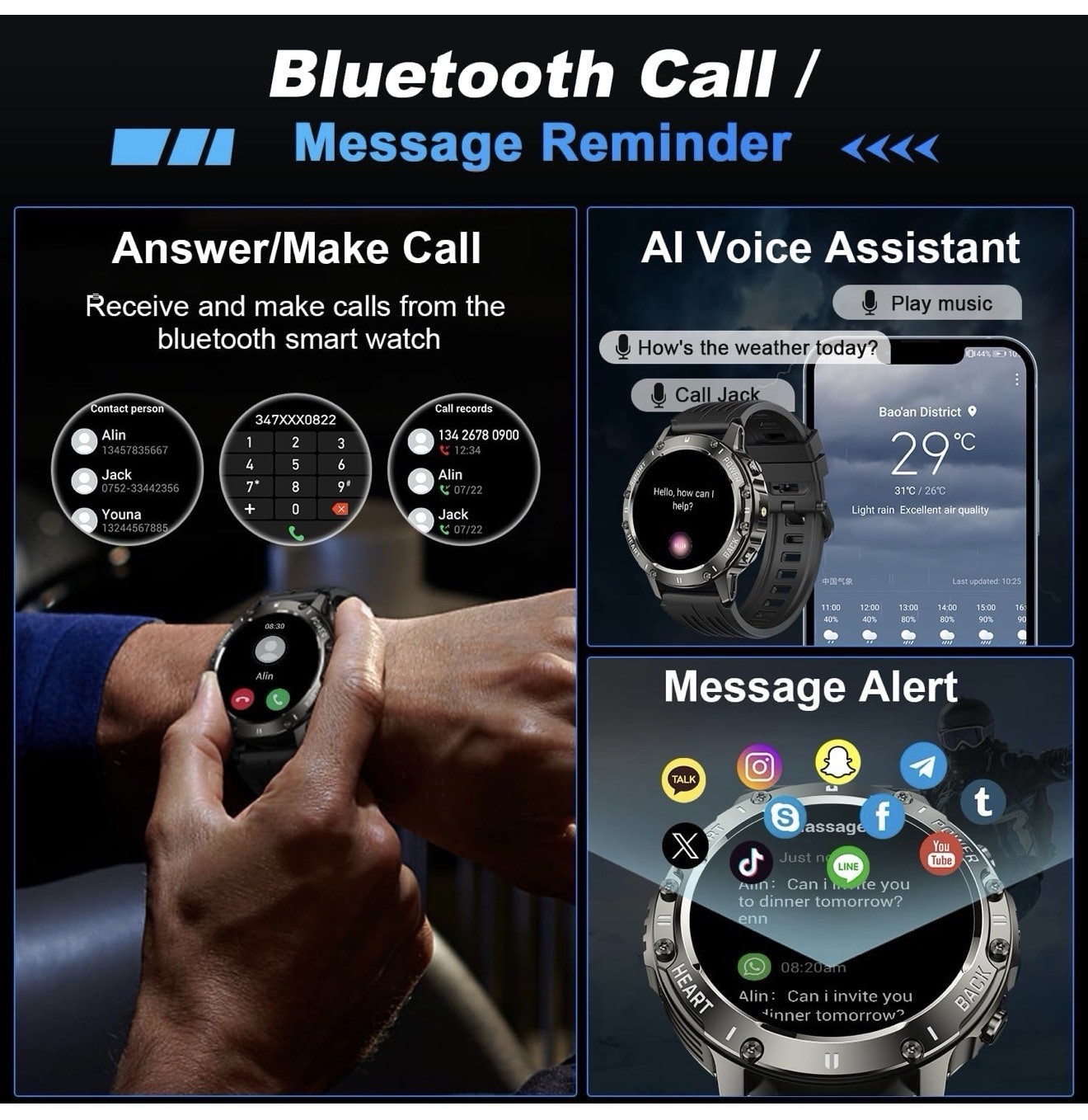 Smart Watch for Men Fitness Tracker: Military Make Answer Call Running