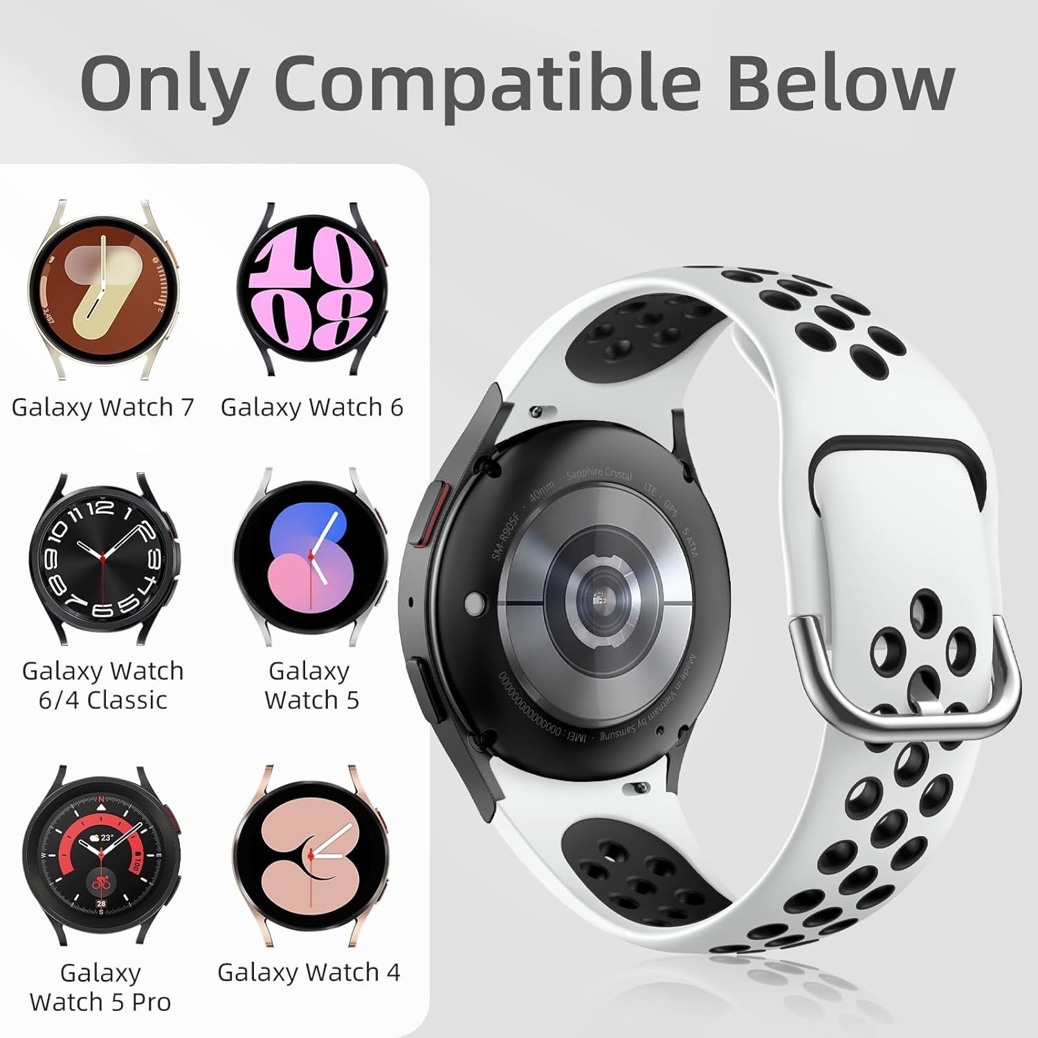 Galaxy Watch 7/6/5/4 FE 20mm 40/44/45/47mm Strap No Gap Sport Band Silicone