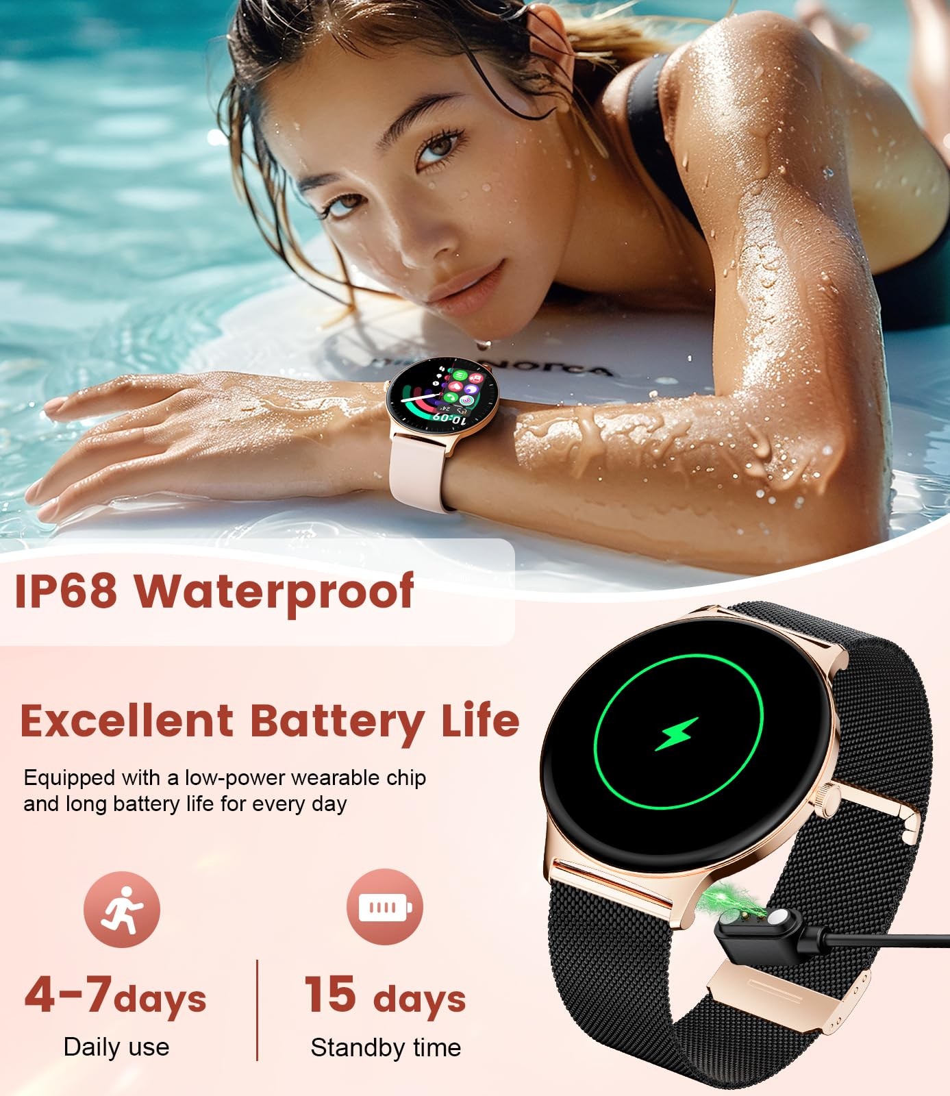 LIGE Smart Watches for Women with Adult male standard, Gold & Black