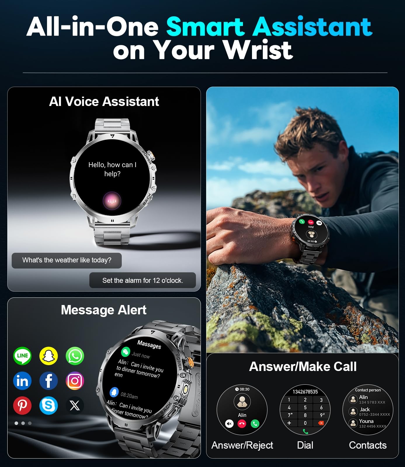 Military Smart Watches for Men2 Bands,1000mAh/1.85″ HD Large Screen Smartwatc…