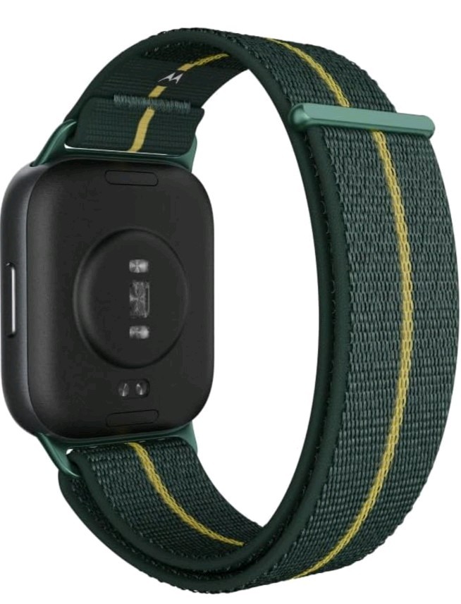 Motorola Moto Watch Fit 44mm Metal Black Case Green Fabric Band Fitness