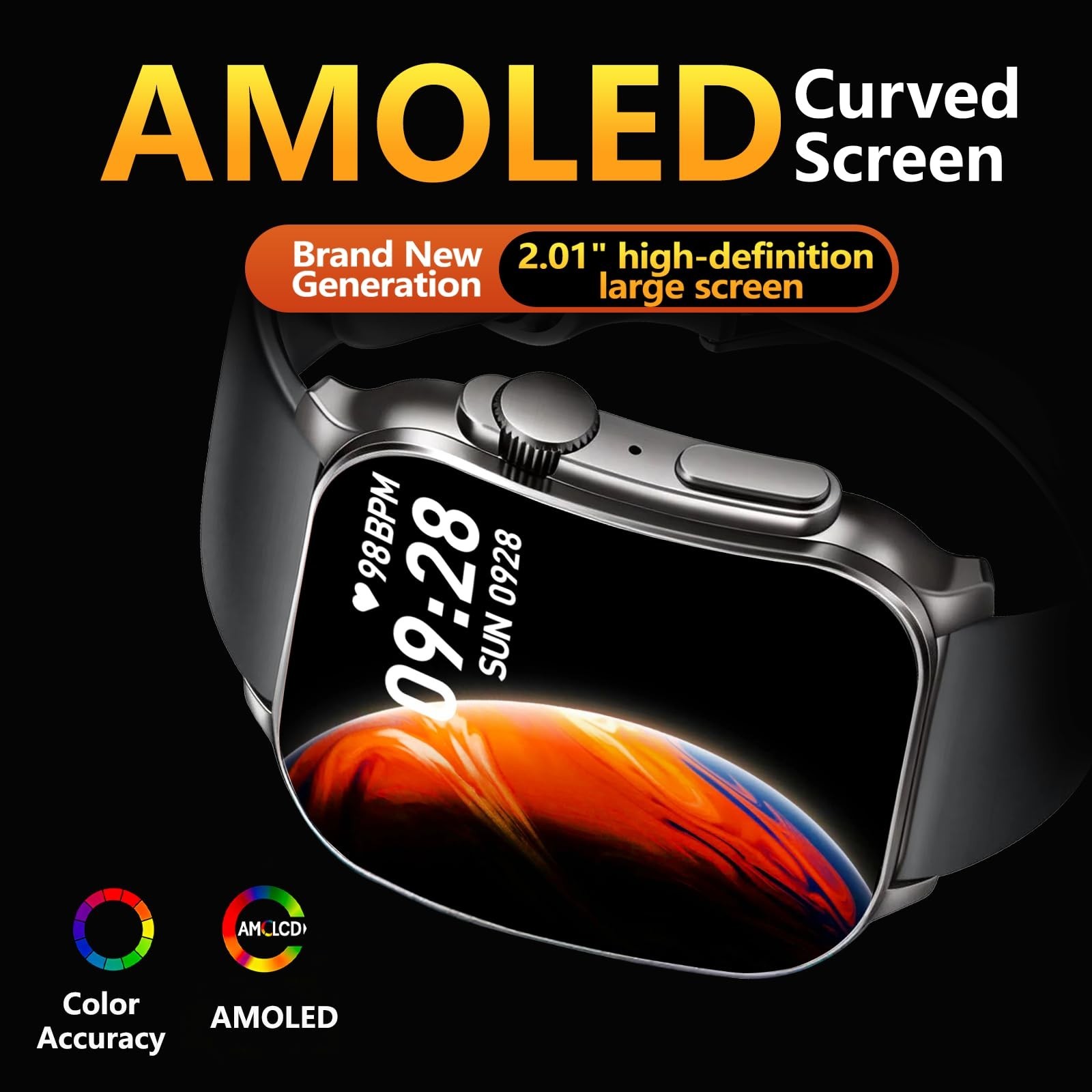 Poounur Smart Watch, 2.01″ AMOLED Curved Touchscreen Fitness Watch Women, IP68