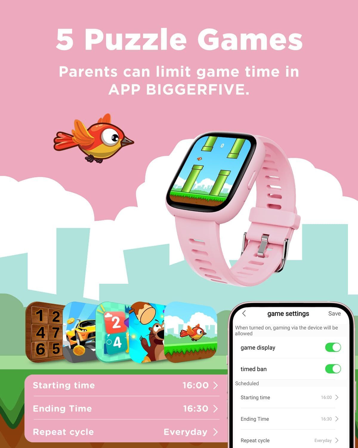 Smart Watch for Kids 1.8″ Fitness Tracker Watch Pedometer Puzzle Games for Kids