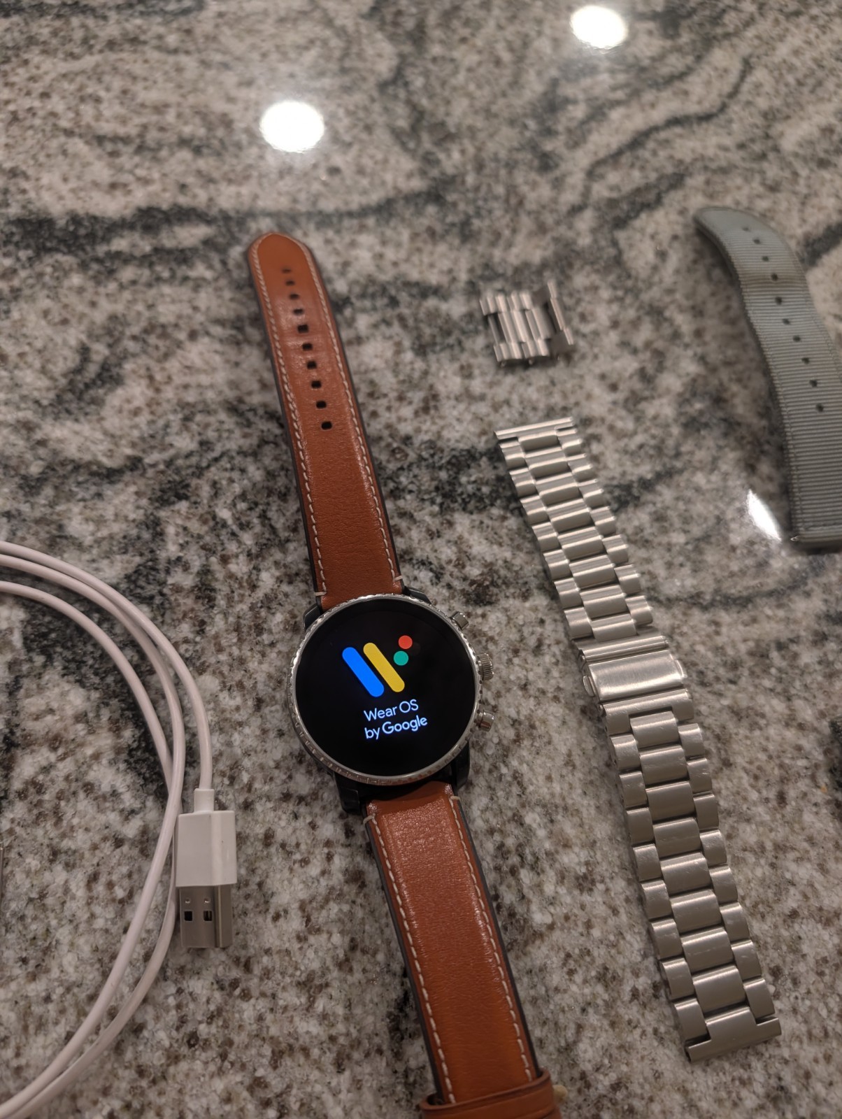 Fossil Q Explorist Gen 4 Leather, Stainless Steel, Gray Fabric bands