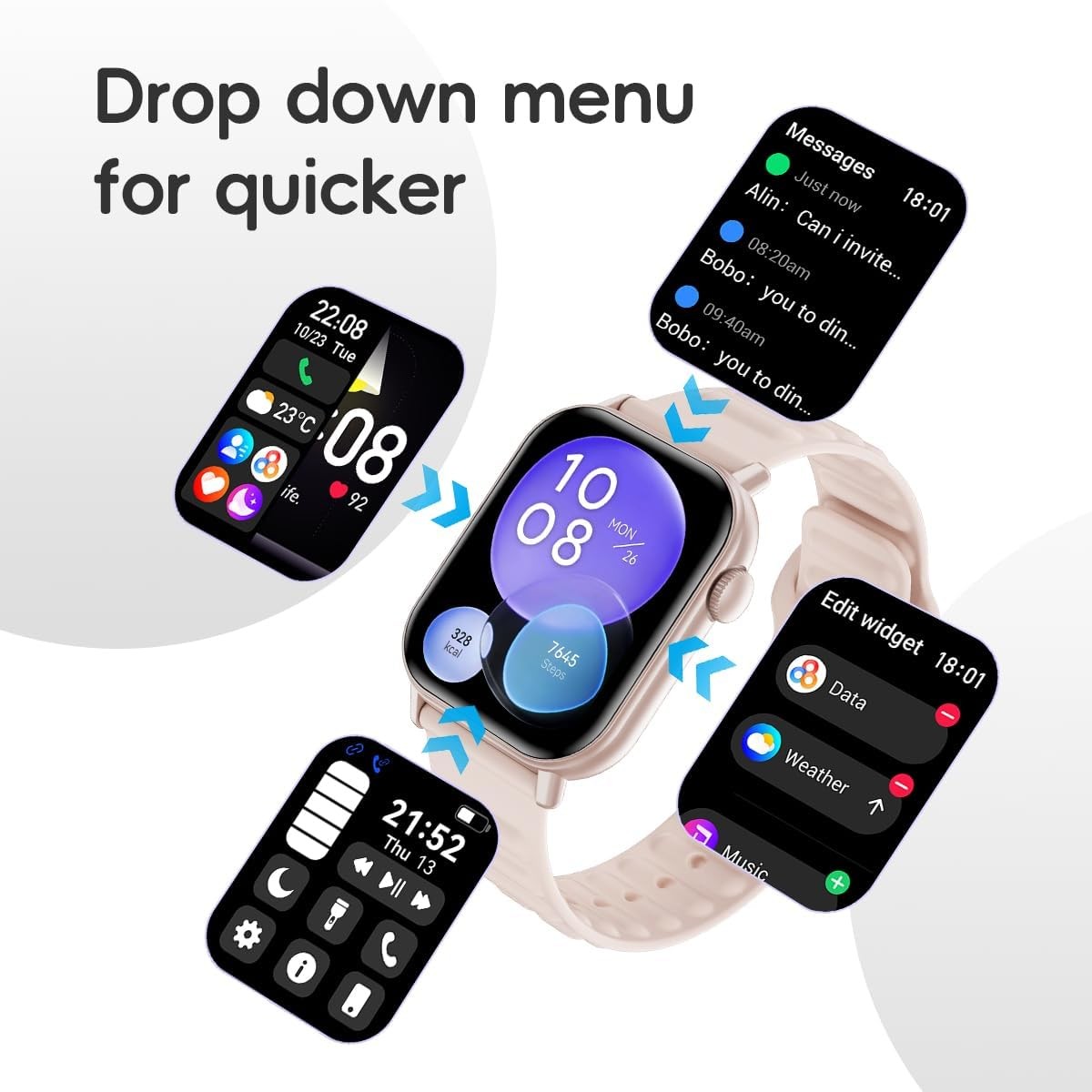 Reloj Inteligente De Pulsera Con Bluetooth Para Mujer Android y iOS iPhone 2026