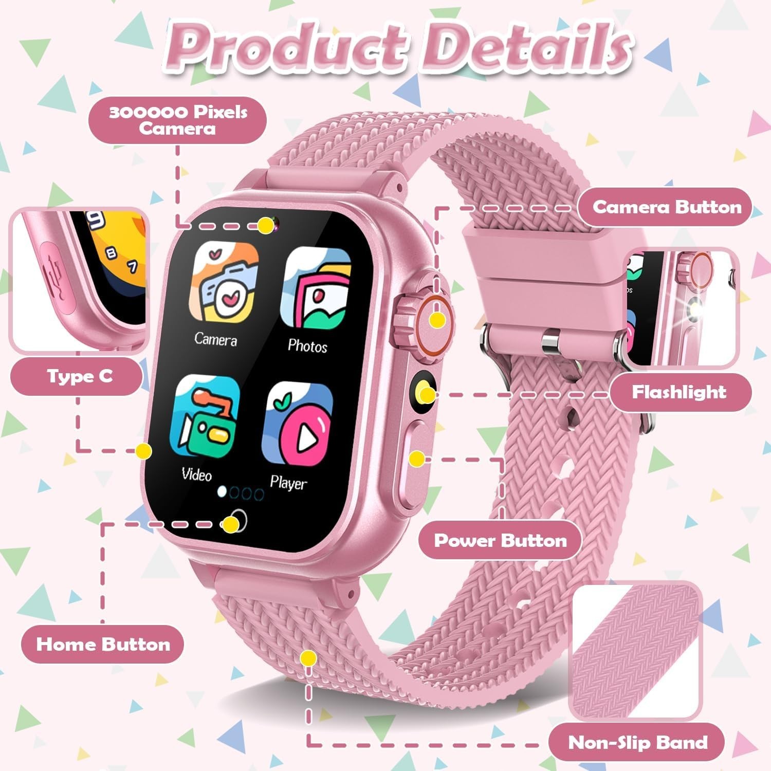 Kids Smart Watch for Girls Ages 3-12 3 Sport Mode Video Camera Music 1.5″ HD