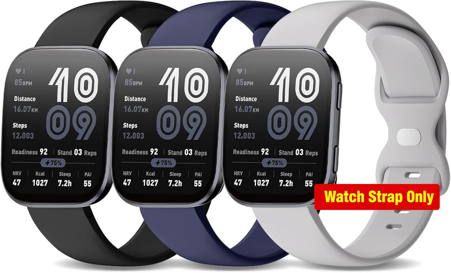 22mm Soft Silicone Watch Bands – 3 Pack for Amazfit Bip 6/Bip 5/Active Max