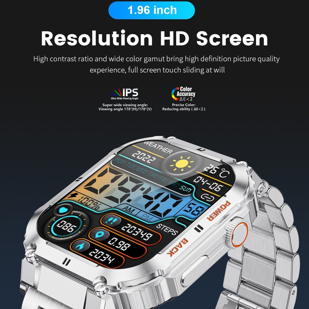 Smart Watch For Android iPhone Heart Rate 1.96″ HD Screen Fitness Tracker Rugged