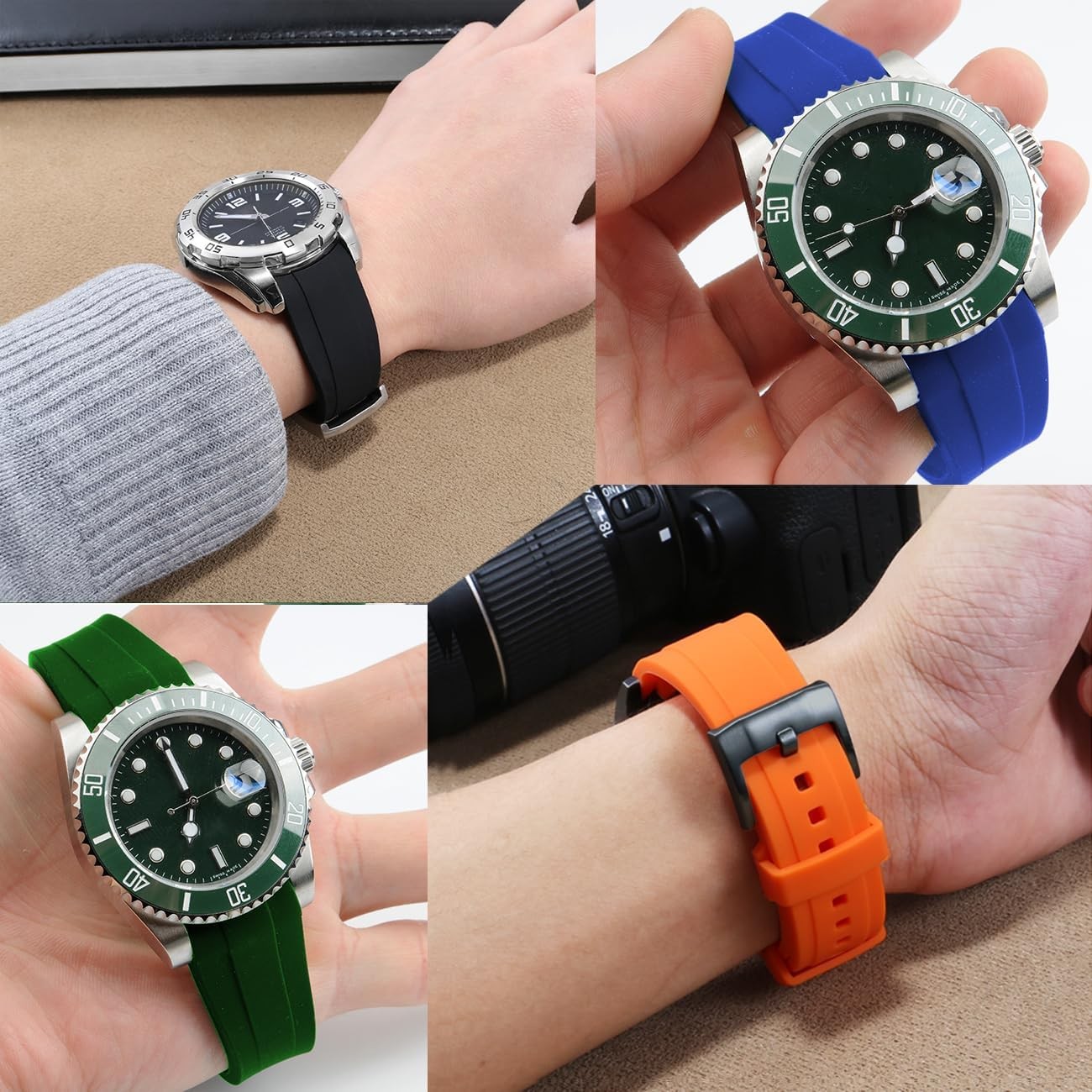 18mm 20mm 22mm Silicone Rubber Watch Band for Traditional Watches, Curved Ends