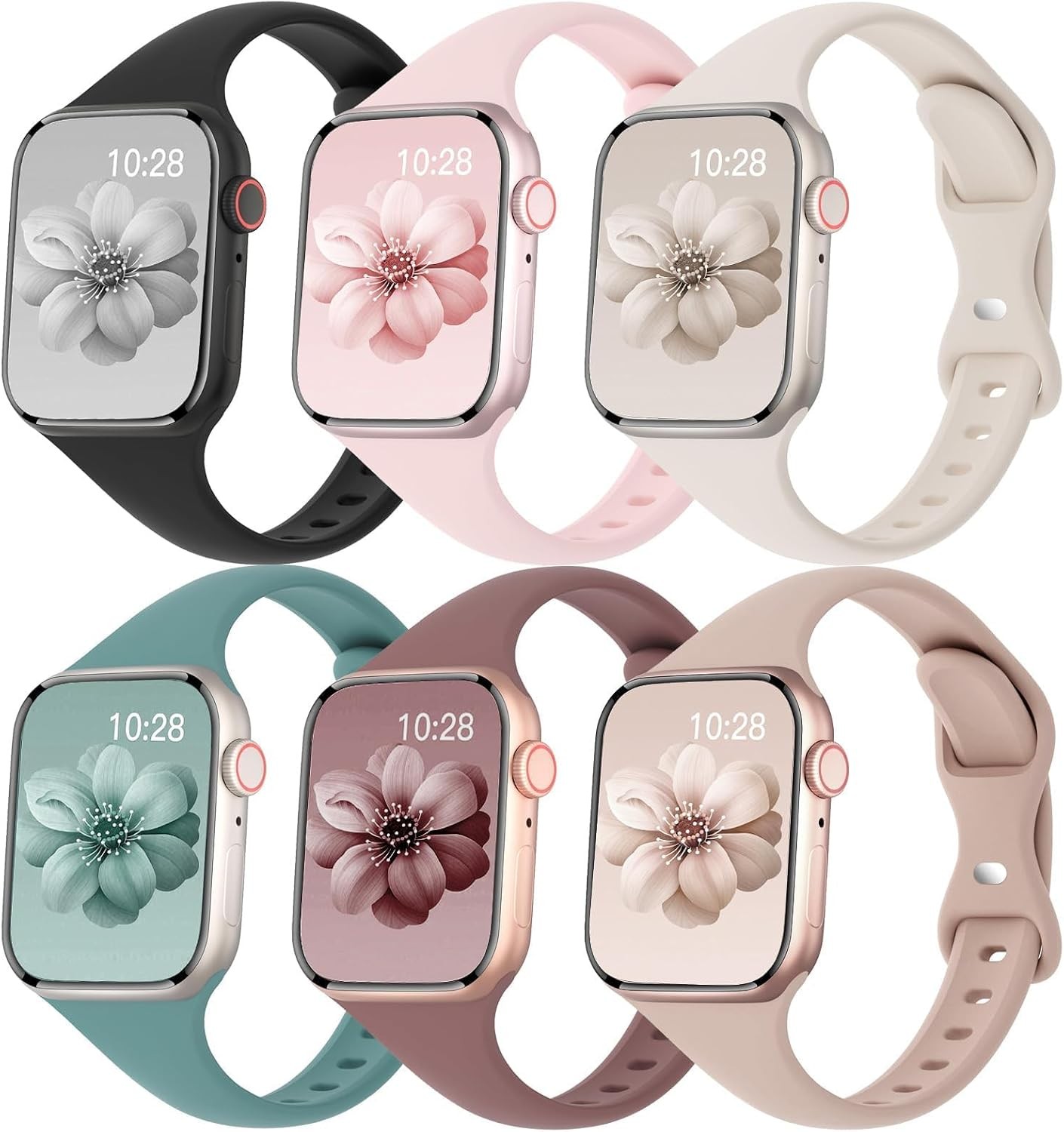 6 Pack Silicone Case for Apple Watch 38mm 40mm 41mm 42mm 44mm Slim Straps