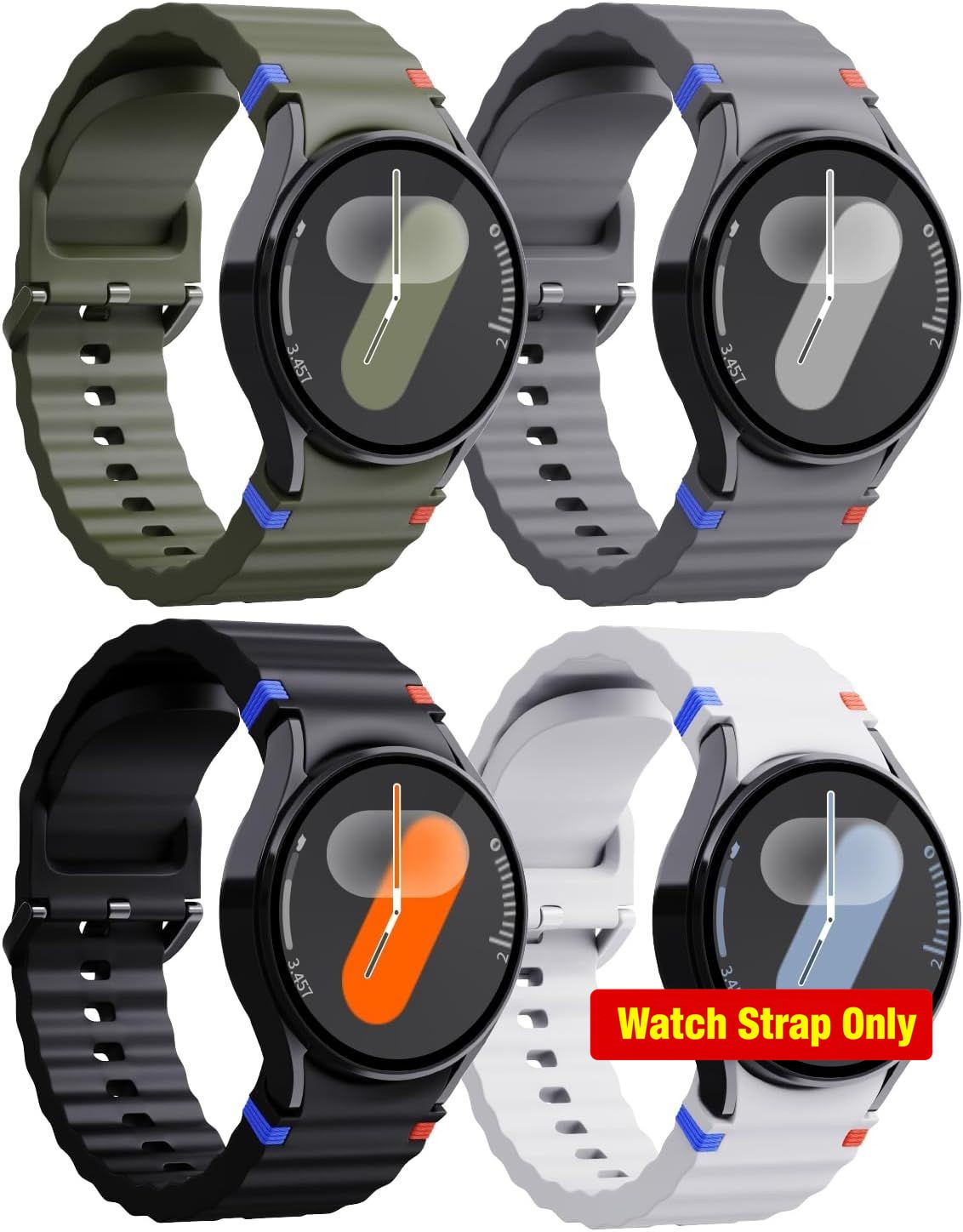 Silicone Band Set of 4 for Samsung Galaxy Watch 7 40mm 44mm Waterproof Straps