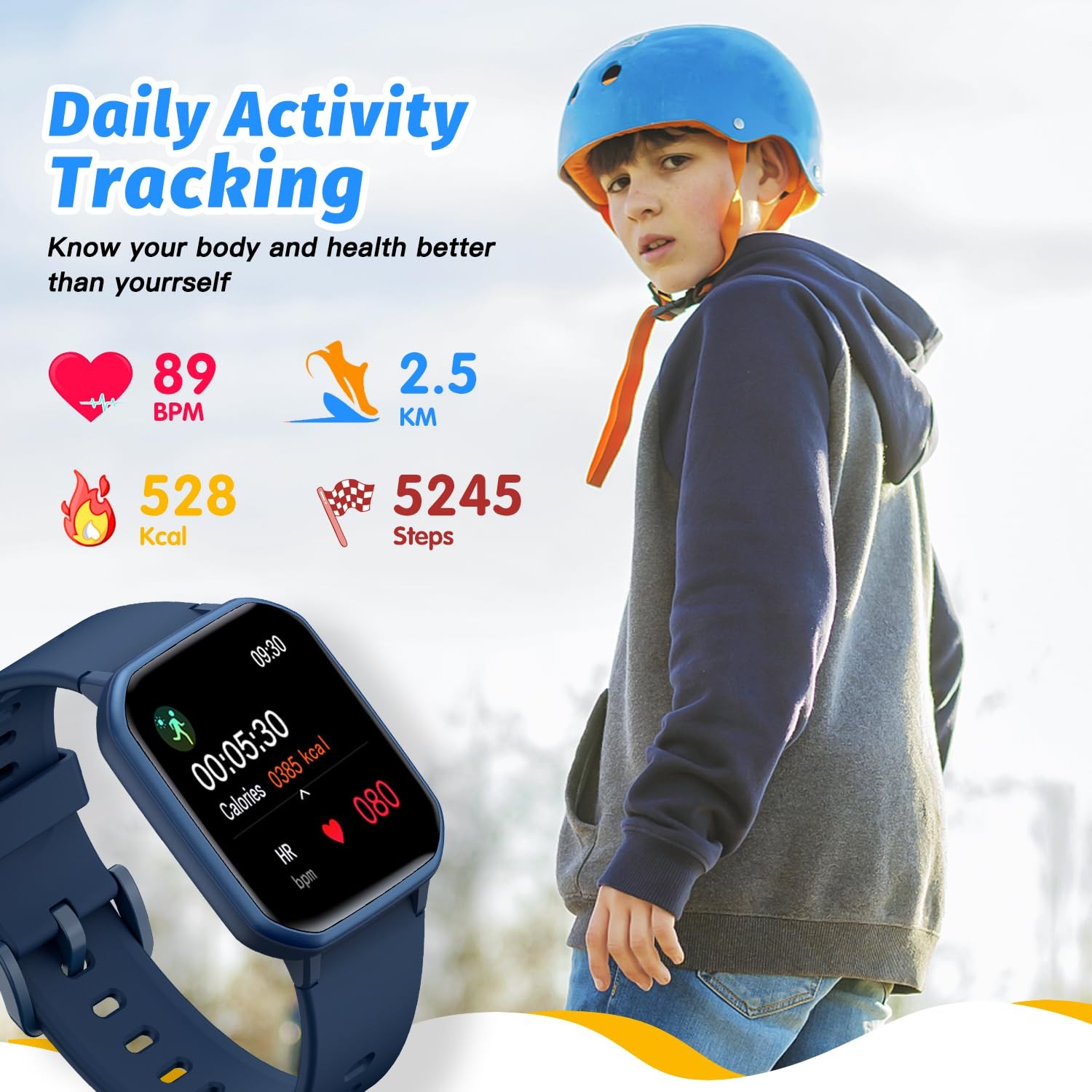 Kids Smart Watch Girls IP68 Waterproof 1.5 Inch Screen Heart Rate Blue Toy