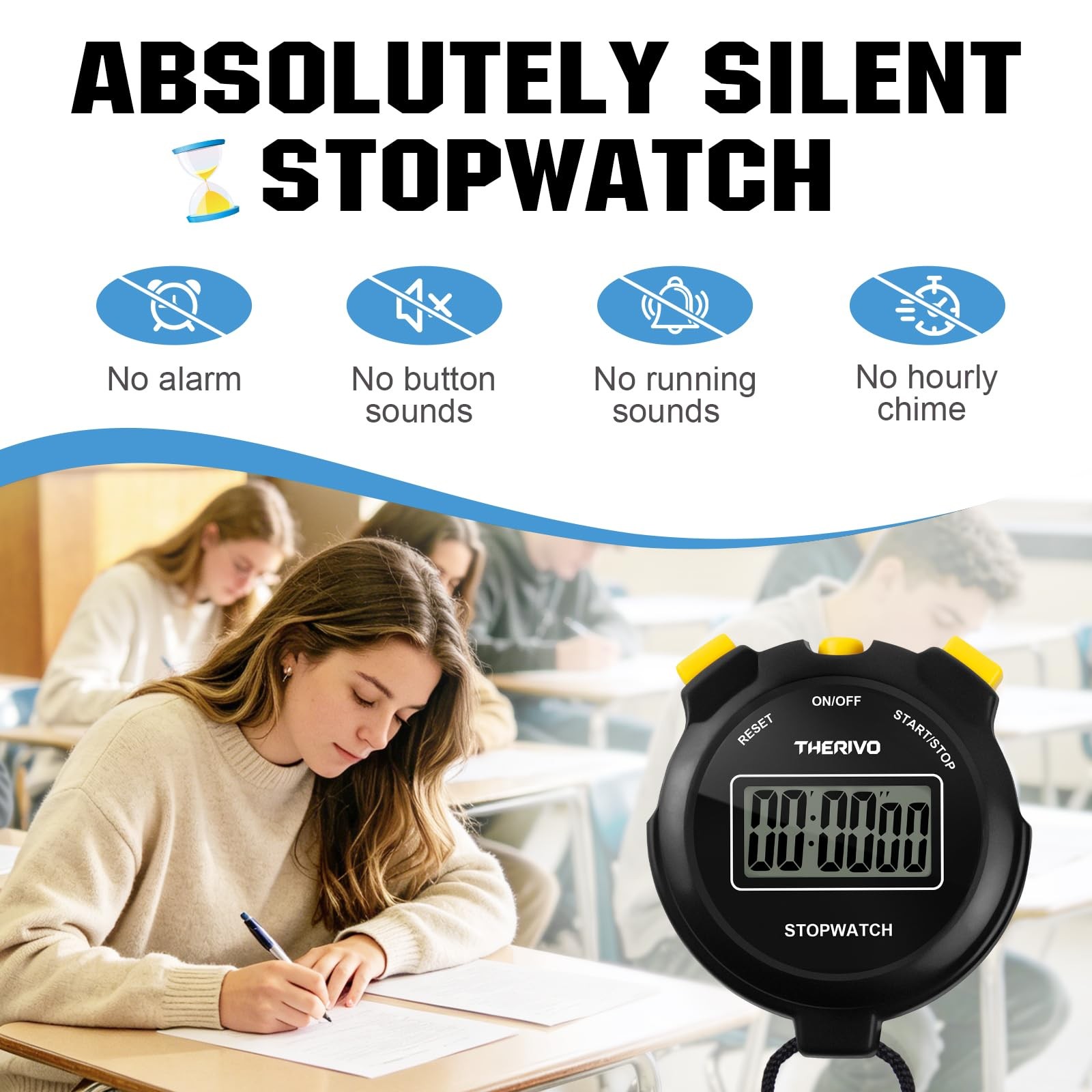 Digital Simple Silent Stopwatch Timer for Sports: Stopwatch Only