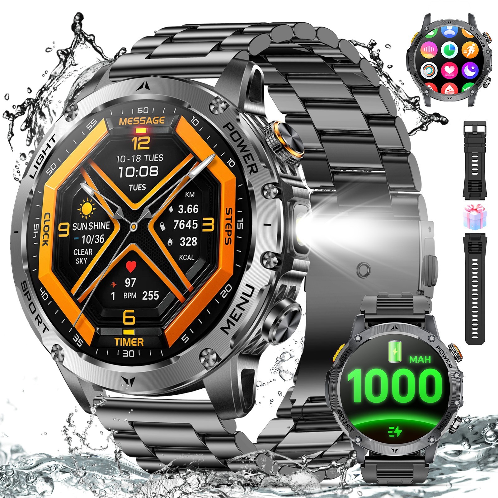 Military Smart Watch For Men (Answer / Make Call) 1000mAH Sports Fitness Tracker