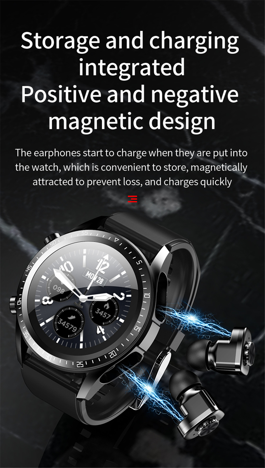 2 In 1 Smart Watch for Women Men Bluetooth Headphones Smartwatch for Android iOS