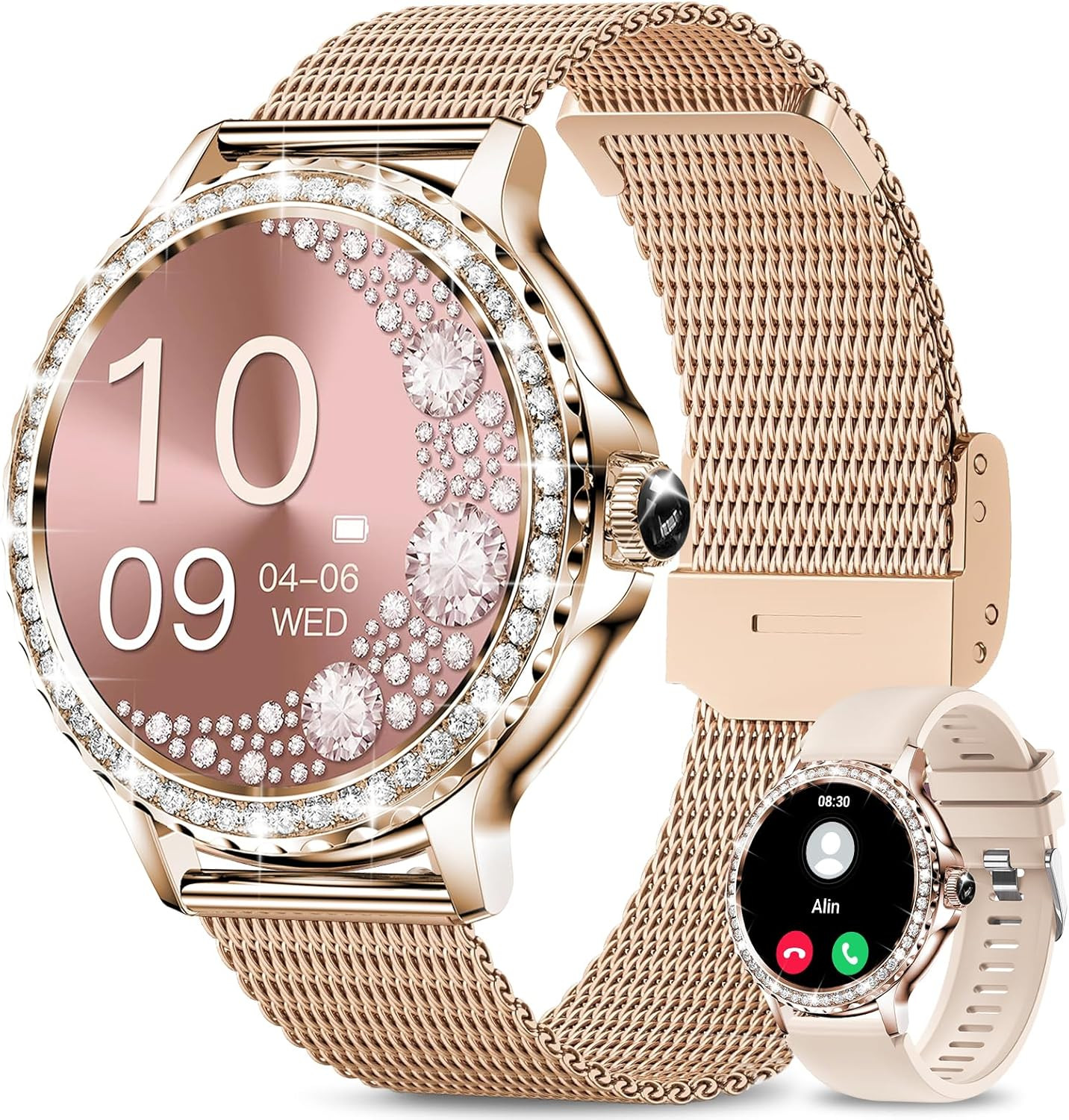 Smart Watches for Women (Answer/Make Call) with Diamonds, 1.3”HD Screen Bluetoot