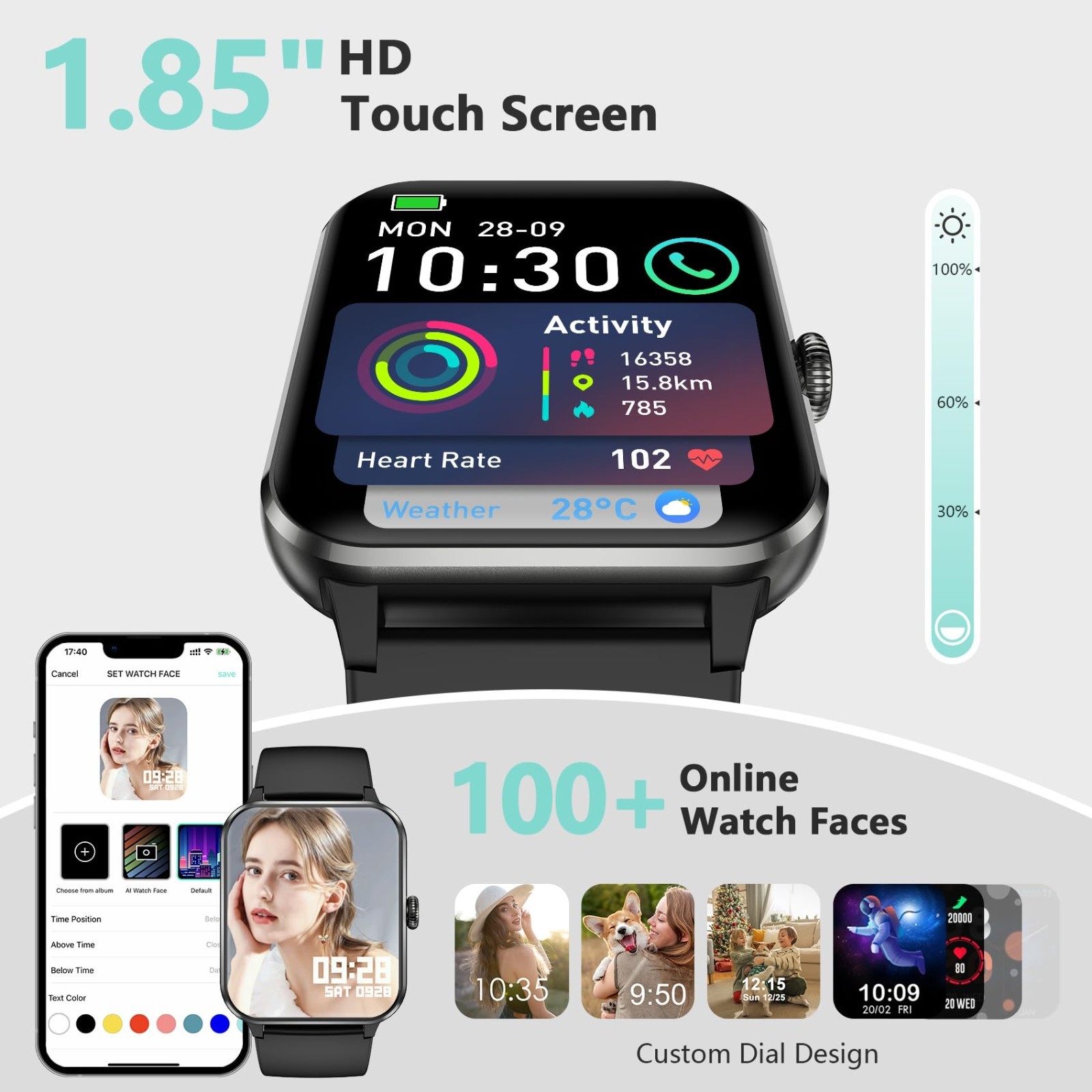 Smart Watch with Call Function, Fitness Tracker for Men/Women, Heart Rate, SpO2,