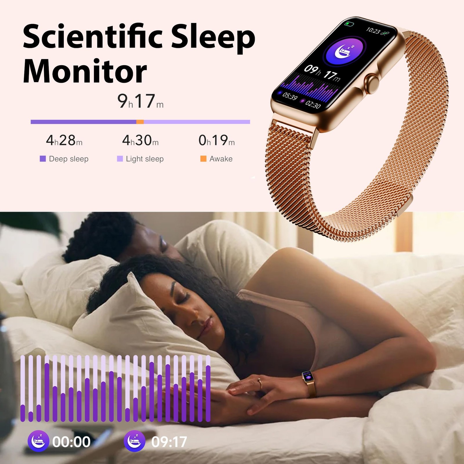 JYUAJOI Fitness Tracker Pink Gold Watch