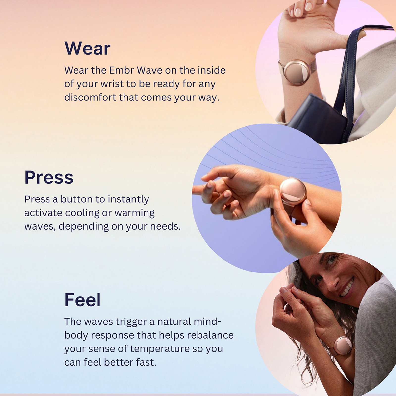 Embr Wave 2 Cooling Wristband for Menopause Relief & Hot Flashes – Rose Gold