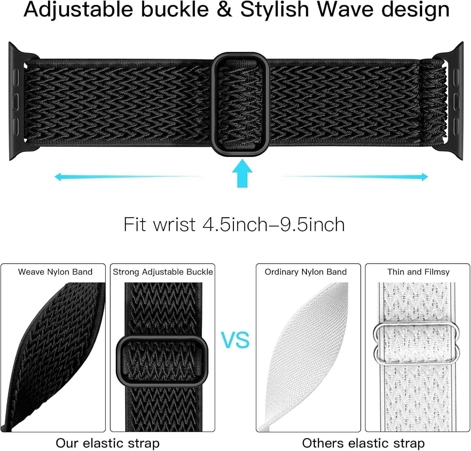 Nylon Stretchy Solo Loop Strap Compatible with Apple Watch Series 11 38-49mm