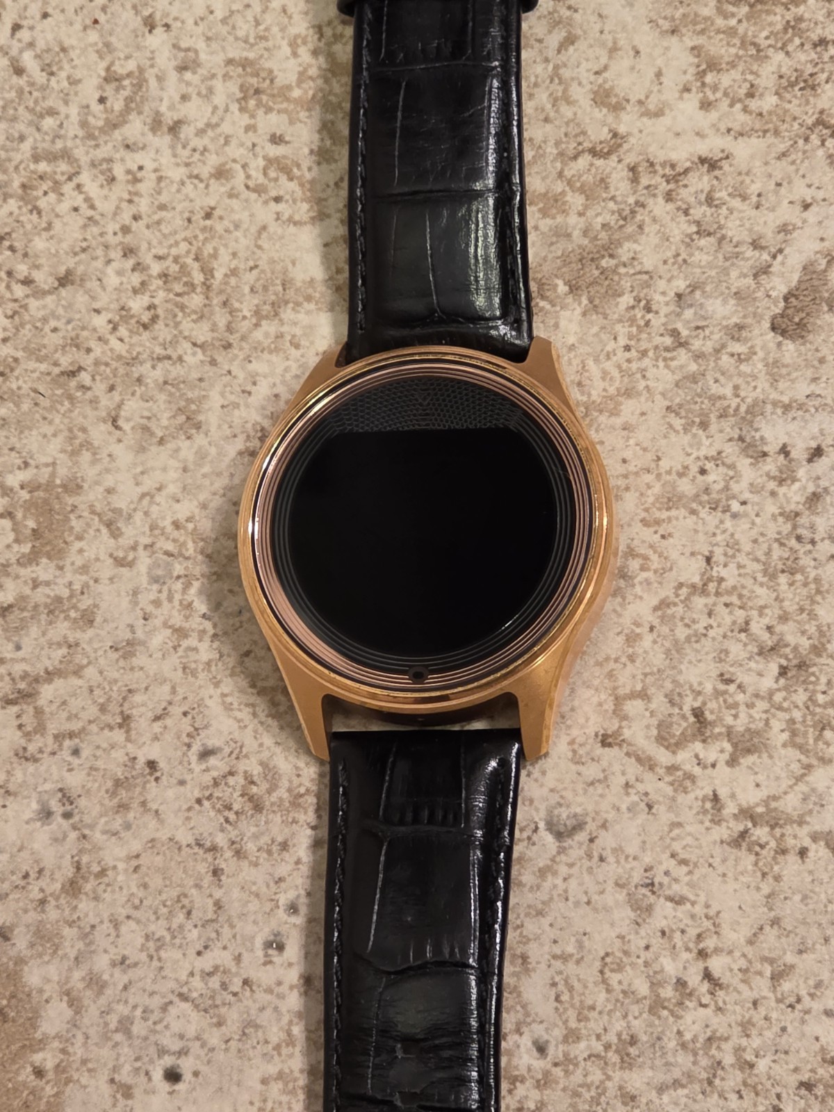 Olio One Men’s Black Leather Strap 18K Rose Gold Clad Smartwatch *UNTESTED*READ