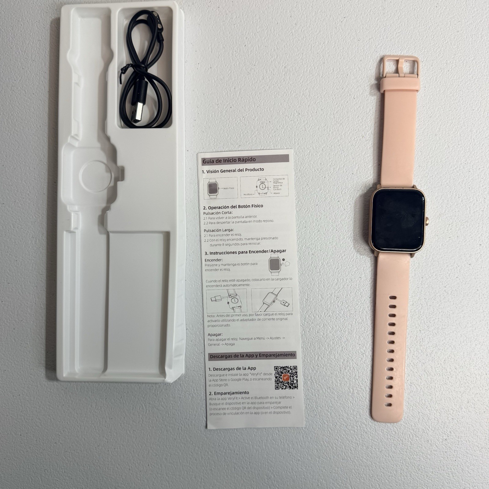 IDW19 Smart Watch Heart Rate Monitor Pink Silicone Band Gold Case 44mm
