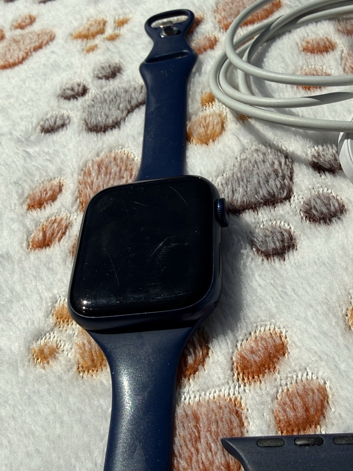 Apple Watch Series 6 44 mm Blue Aluminum Case with Deep Navy Sport Band…