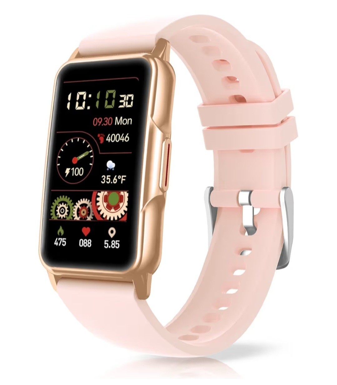 Pink Silicone Smart Watch Gold Case Fitness Tracker Touch Screen Android iOS