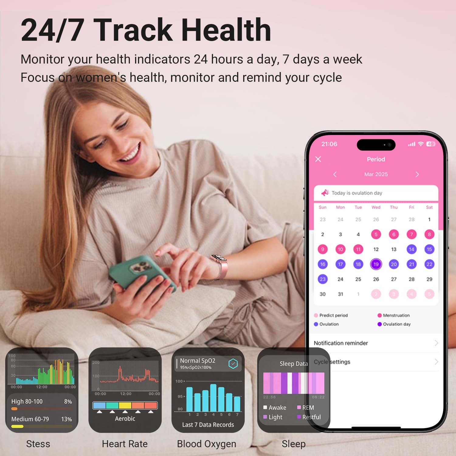 Smart Watches for Women, 1.83” HD Fitness Tracker with Answer/Make Calls, He…