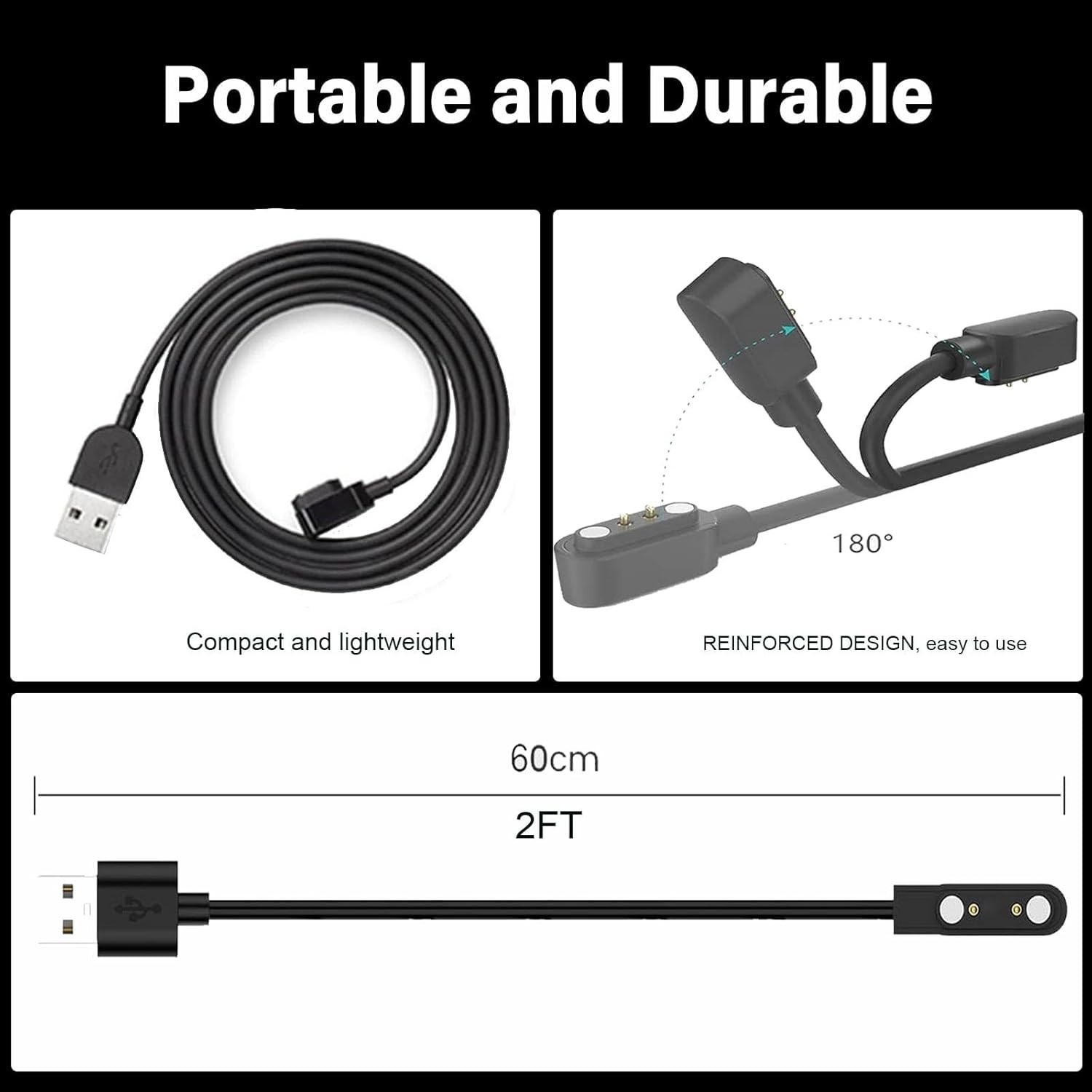 V69 Smart Watch, 2-Pack USB Charging Cable Cord for Various V69 Smartwatches