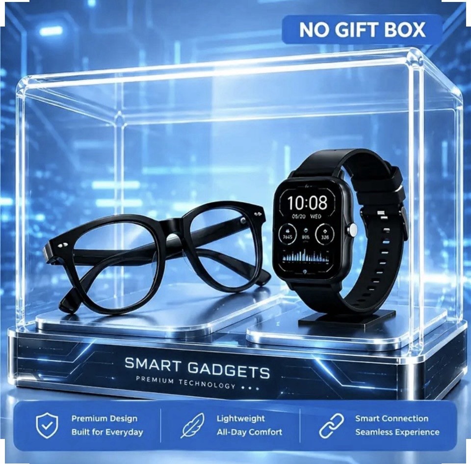 Smart Watch 47mm Black Silicone Case/Band + AI Smart Glasses, Android/iOS
