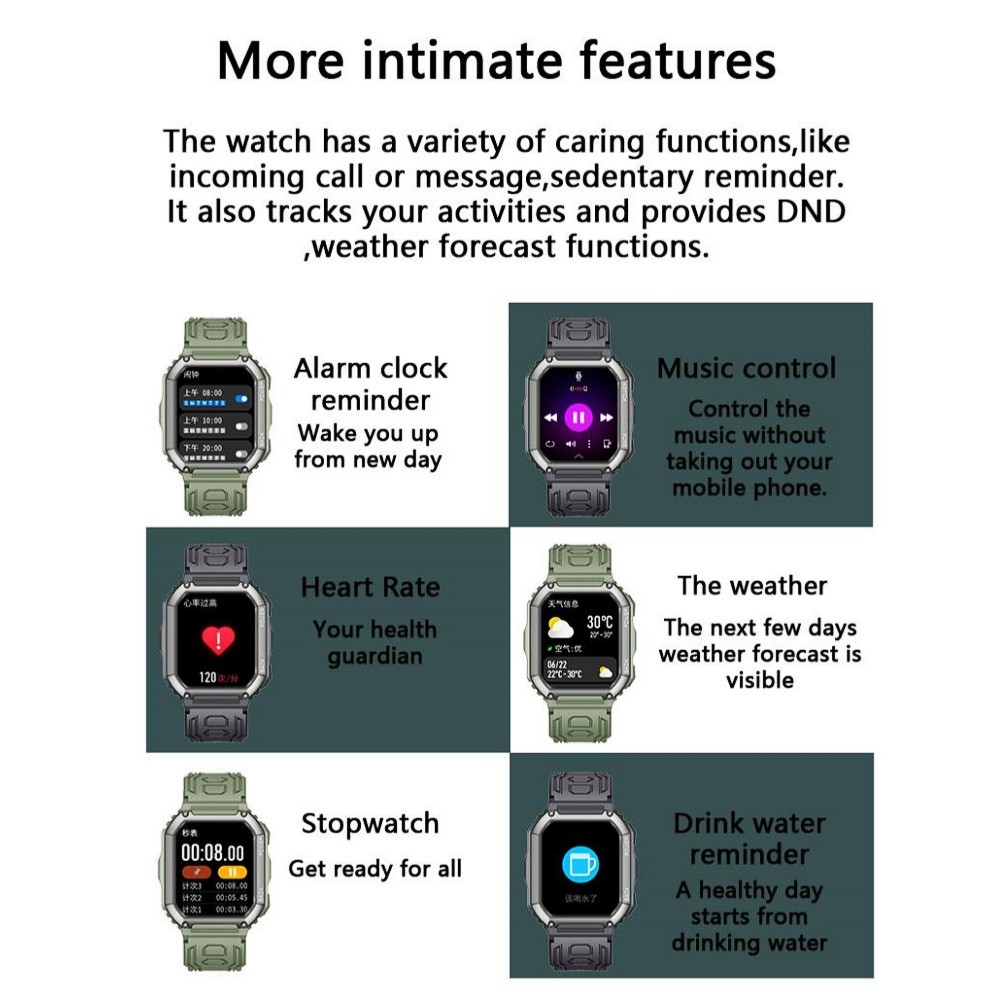 Military Smart Watch Rugged for Men Call Receive/Dial Fitness Tracker Waterproof