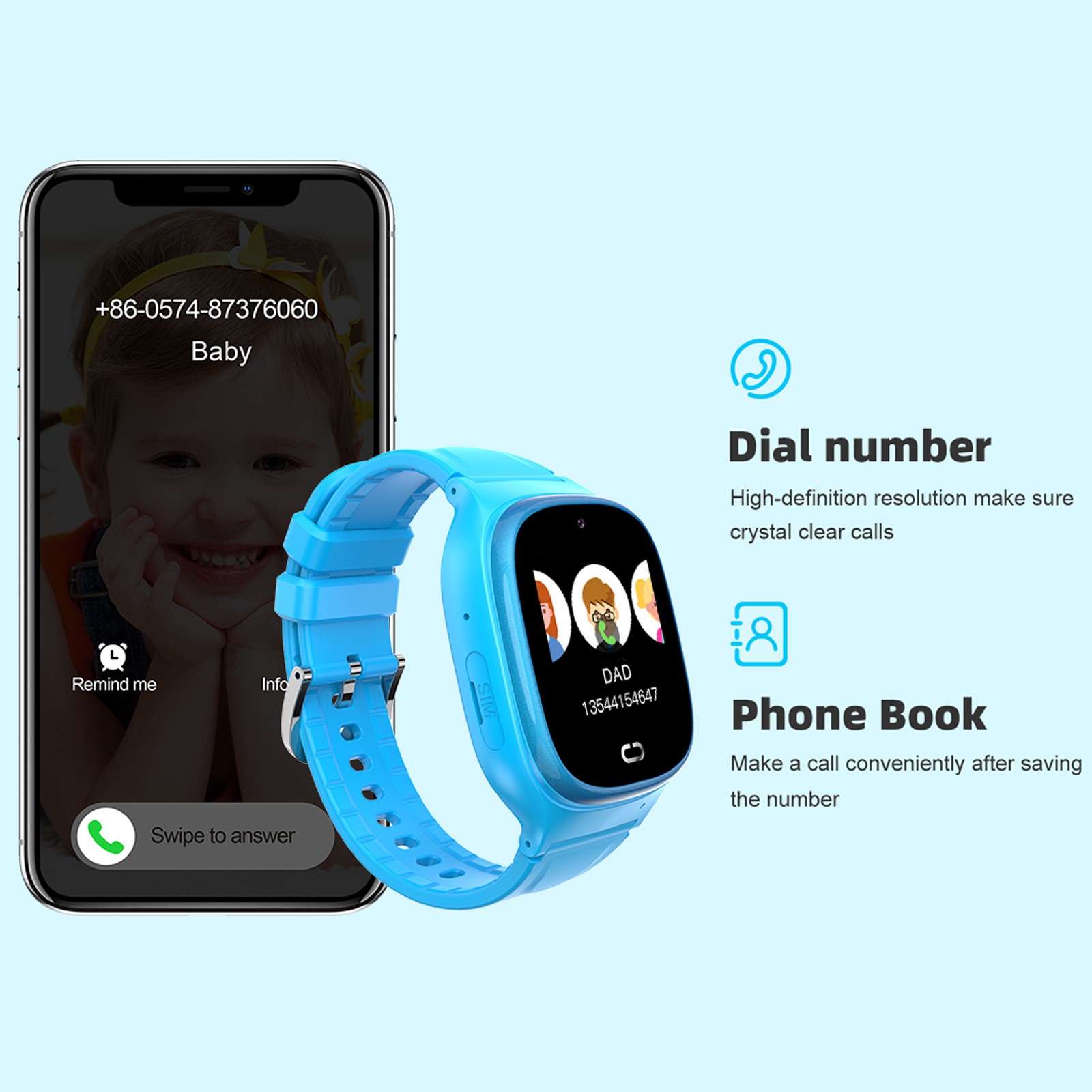 TD-45 2G Kids Smart Phone Watch Children Smartwatch SOS Call Voice Chat GUVF