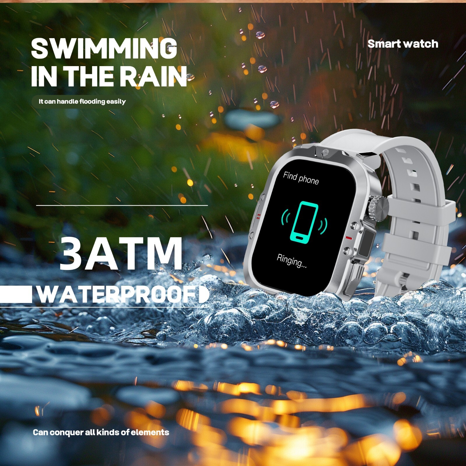 🔥Smart Watch Men with 2.01″ HD Screen Heart Rate LED Flashlight 3ATM Waterproof