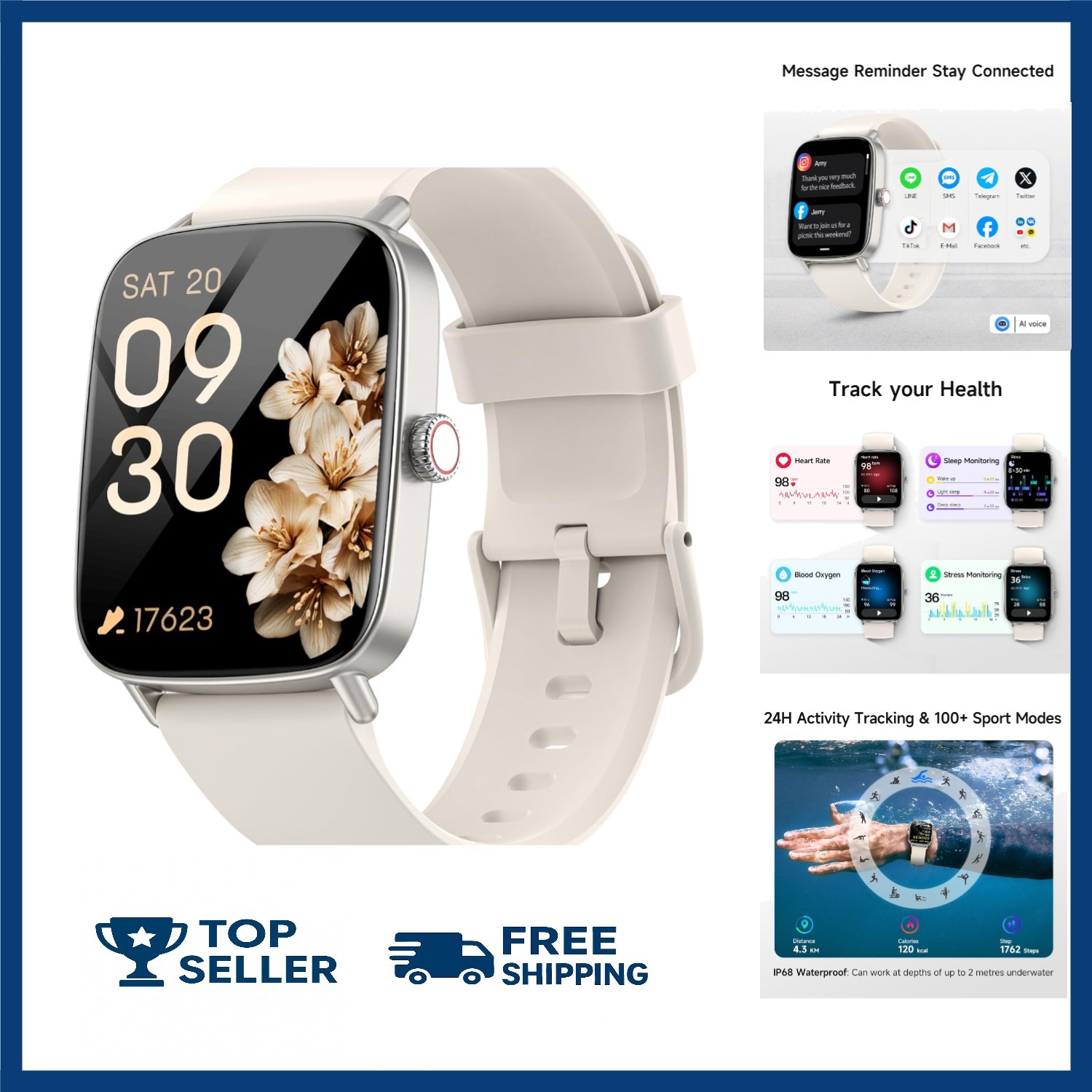 Smart Watch for Women, 1.85″ HD Smartwatch Compatible Iphone/Samsung/Android (An