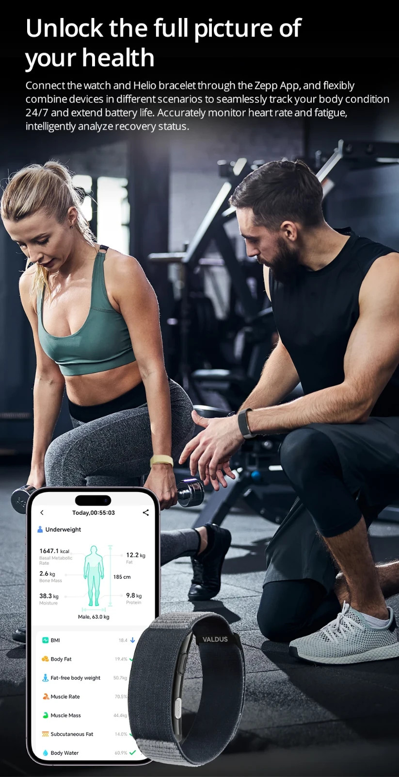 VALDUS VITRO Smart Bracelet Heart Rate No Screen Fitness Tracker Waterproof