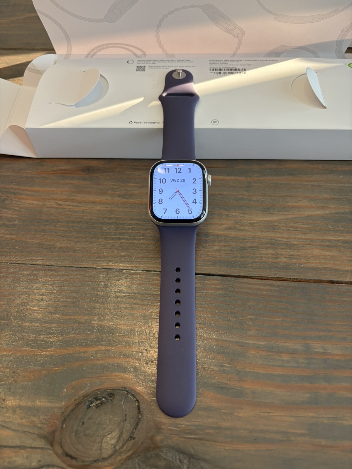 Apple Watch Series 11 42mm GPS Silver w/ S/M Purple Fog Sport Band MEU64LW/A