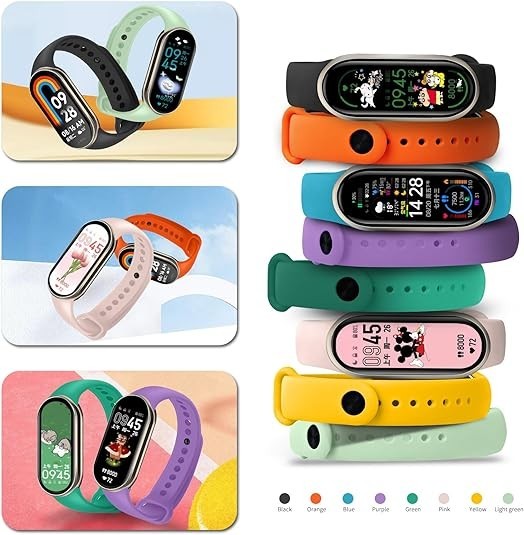 8 Pack Sport Bands Compatible with Xiaomi Mi Band 9/8, TPU Waterproof Strap for
