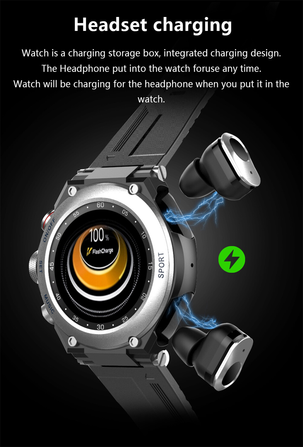Bluetooth Headset Smart Watch 2 in 1 Activity Fitness Tracker Music Wristwatches