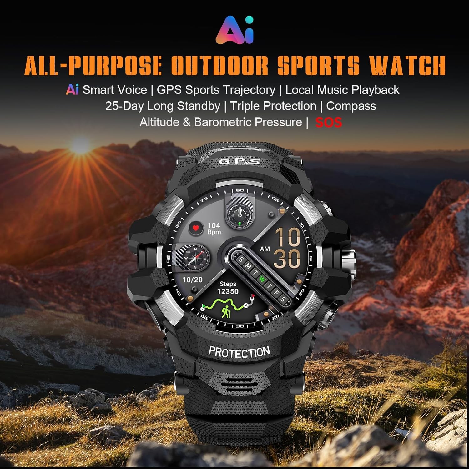 Military Smart Watches For Men GPS Tactical LED Flashlight Sport Fitness Tracker