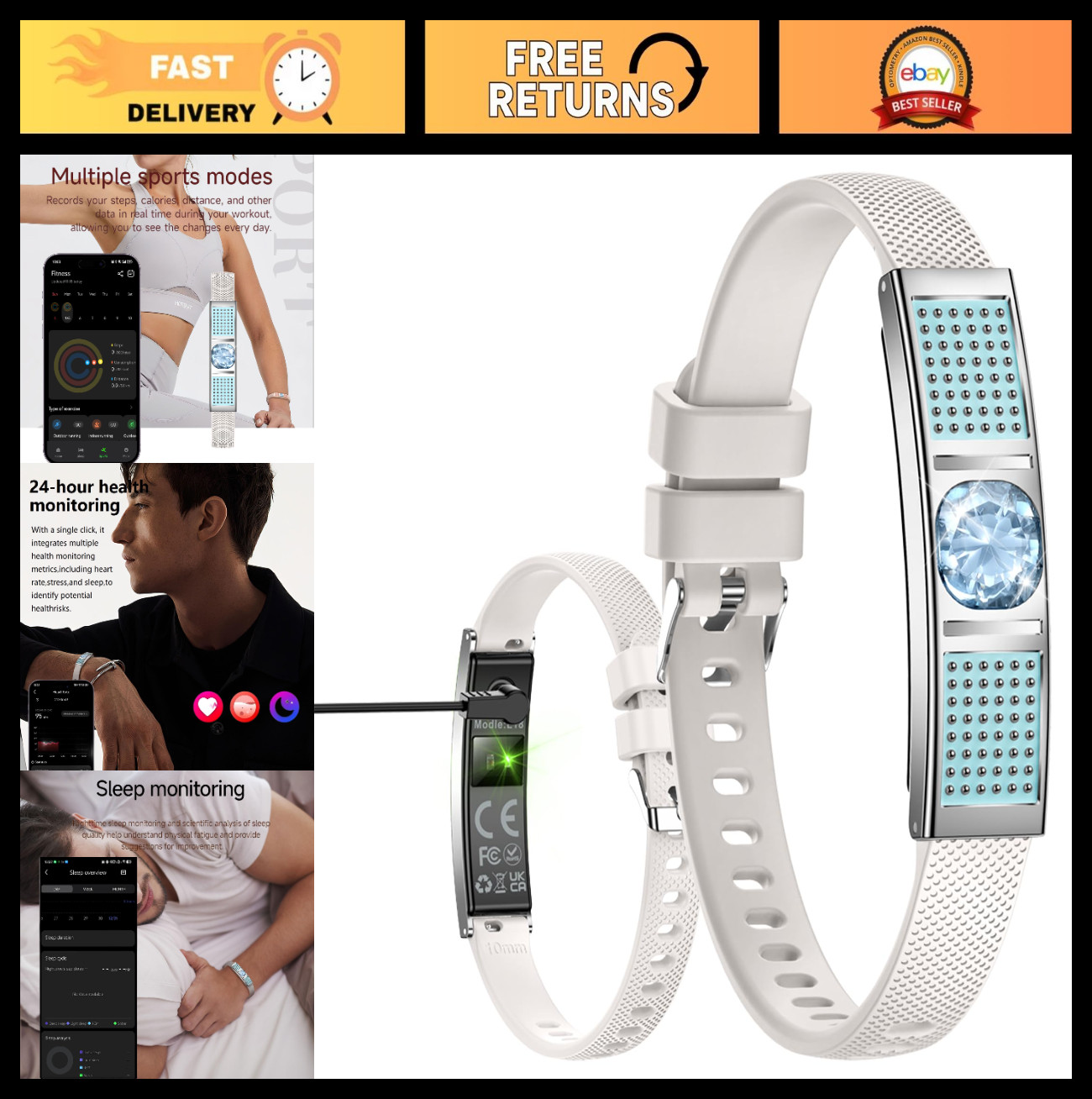 Smart Fitness Tracker Bracelet for Men & Women – Heart Rate, Sleep Monitor, 3ATM