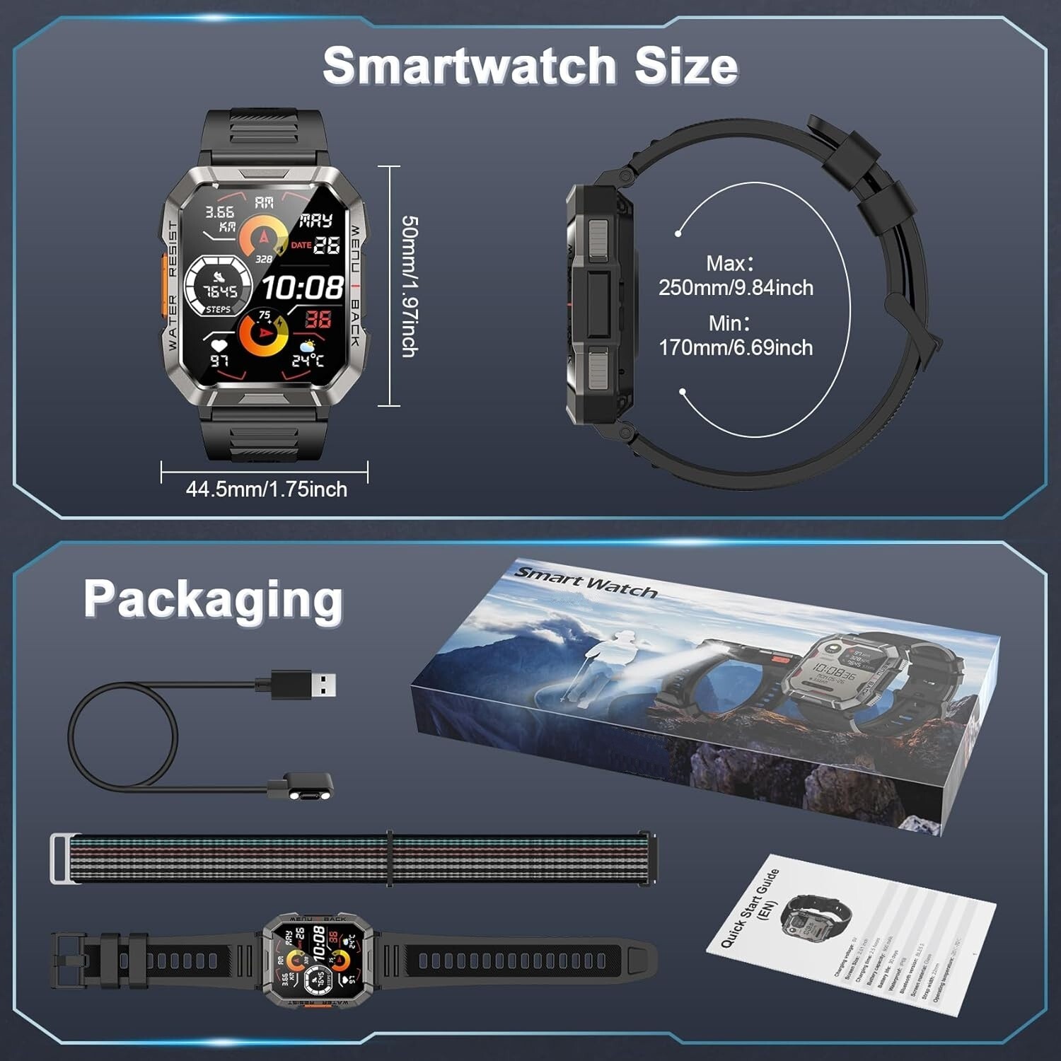 Reloj Inteligente Militar Bluetooth De Hombre Para iPhone Samsung Android NEW US
