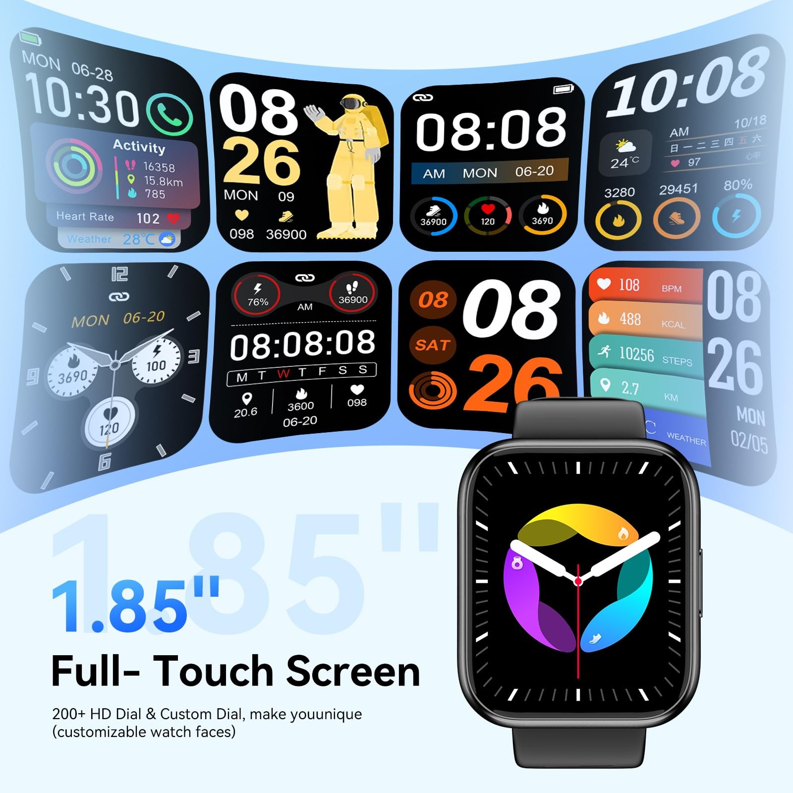 Smart Watch for Men – 1.85″ HD 2026 Upgraded Fitness watch, Black