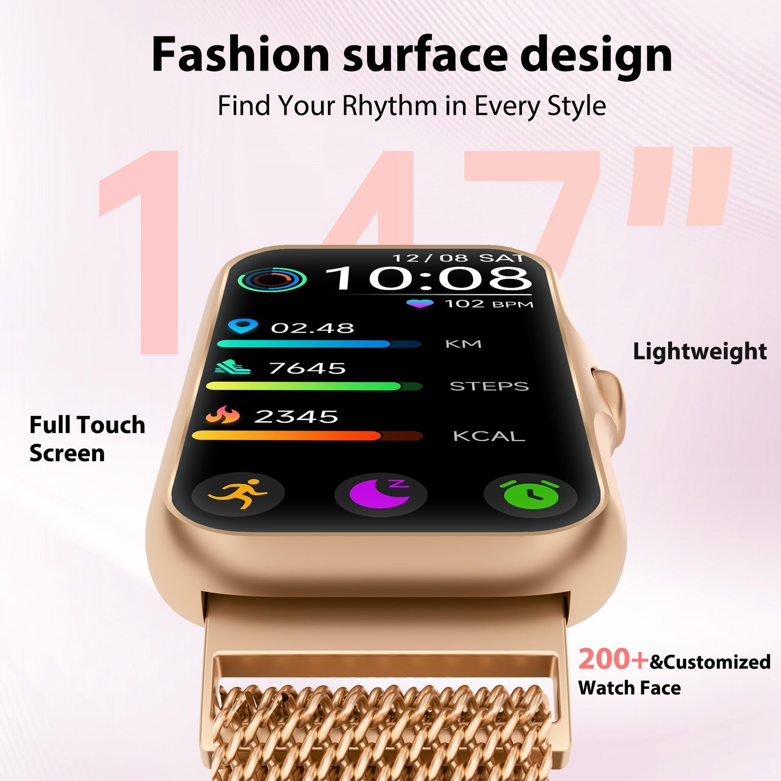JYUAJOI Fitness Tracker Pink Gold Watch