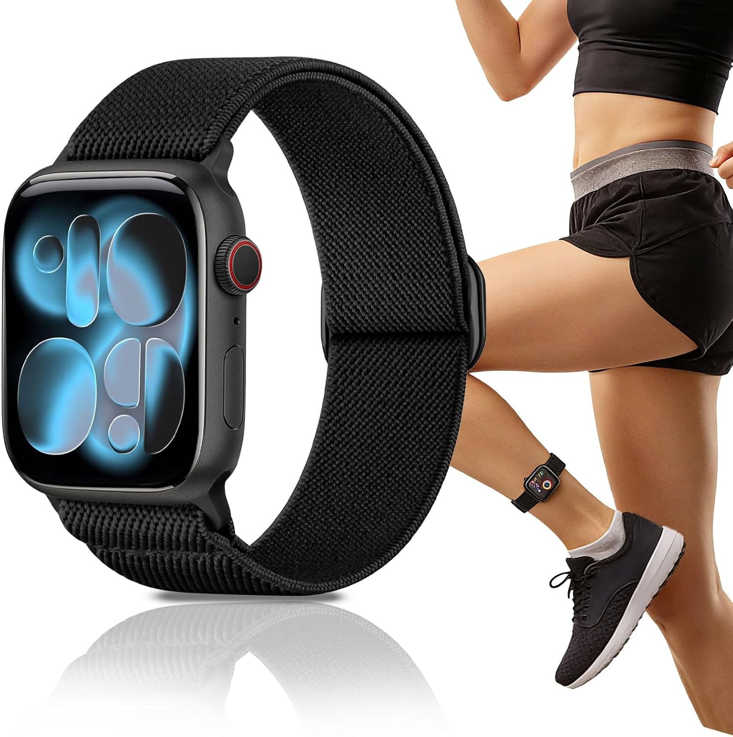 Case For Apple Watch 44mm 45mm 46mm 49mm 42mm Adjustable Nylon Loop Band Black