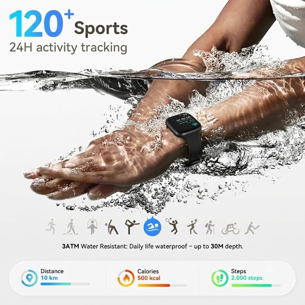 Smartwatch for Men/Women, 1.85″ AMOLED Display, Waterproof Fitness Tracker, Call