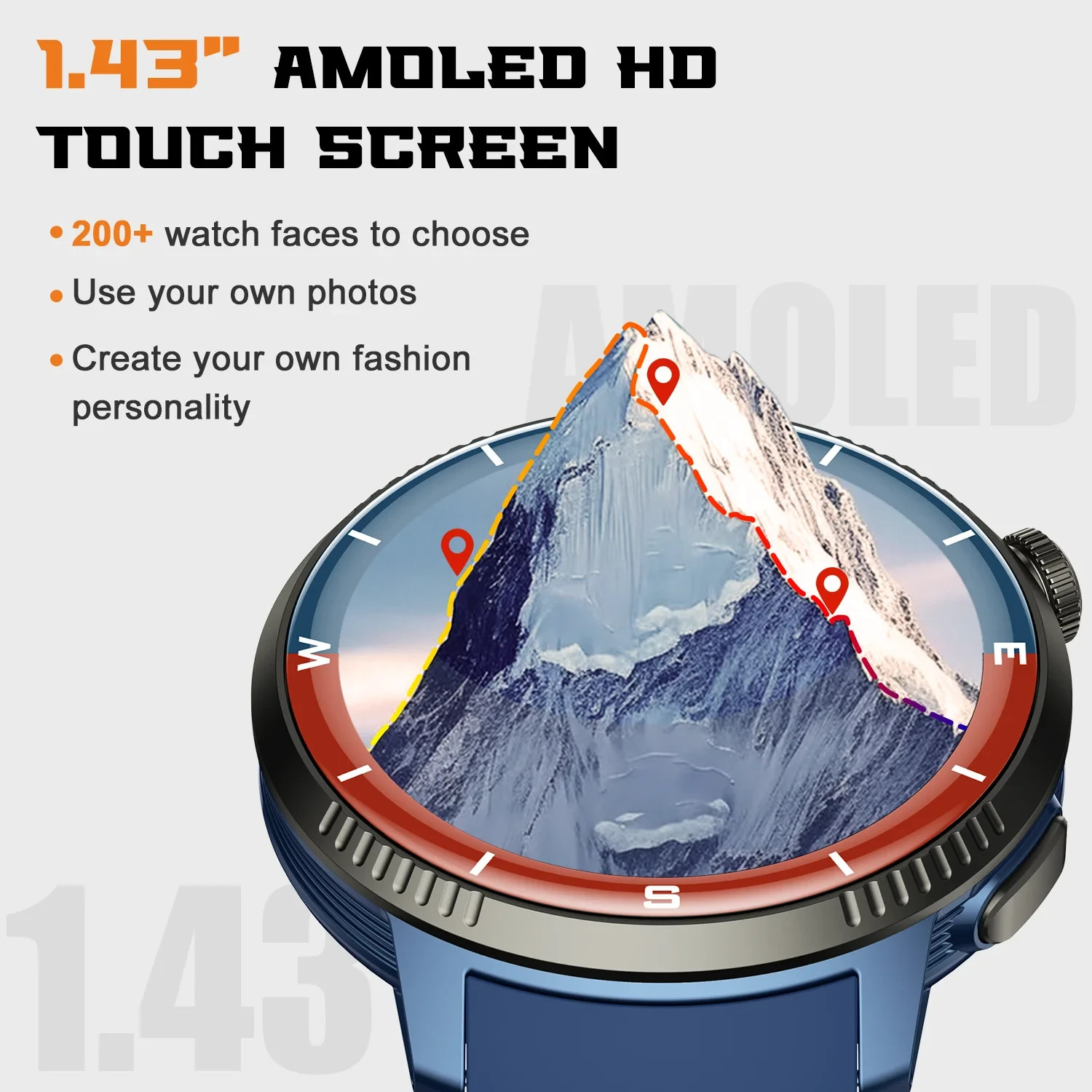 Smart Watch (Android & iOS), Smartwatch for Men Women, 1.43″HD AMOLED Display