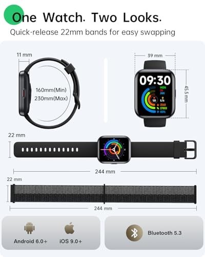 1.83″ HD Smart Watch for Android/iPhone, Fitness Tracker, Heart Rate Monitor, 12