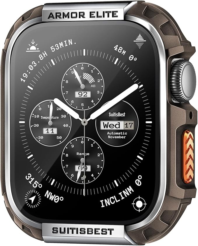 1 Pack Metal Rugged Case for Apple Watch 44mm Shockproof Protective Bezel Cover